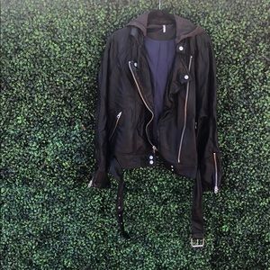FreePeople Leather Hooded Moro Jacket